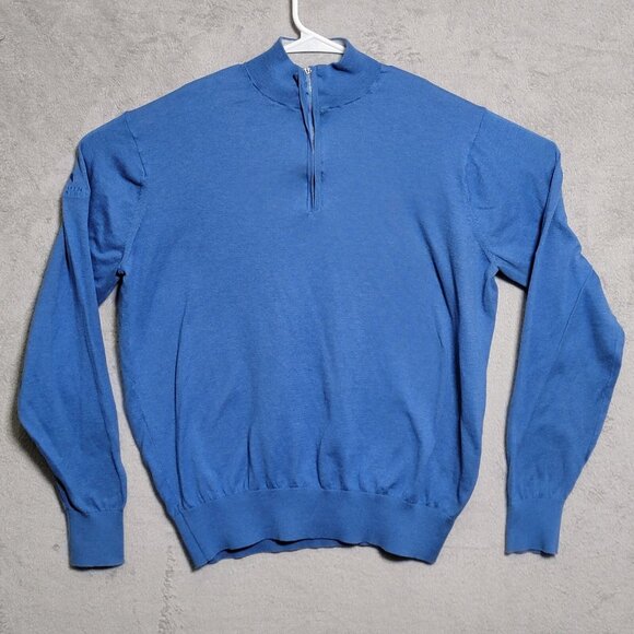 Peter Millar 1/4 Zip Pullover Men Size Large Blue Crown Soft Sweater Cotton Silk - Picture 1 of 8